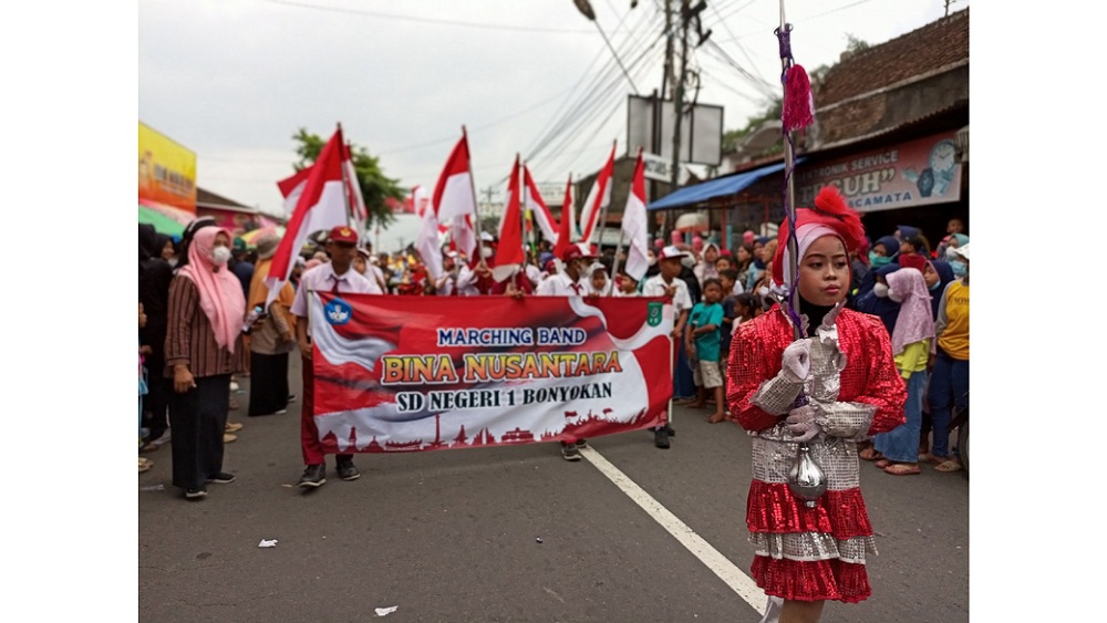 Drumben Bina Nusantara SD 1 Bonyokan, Meriahkan Rangkaian “Ya Qowiyyu” 2022